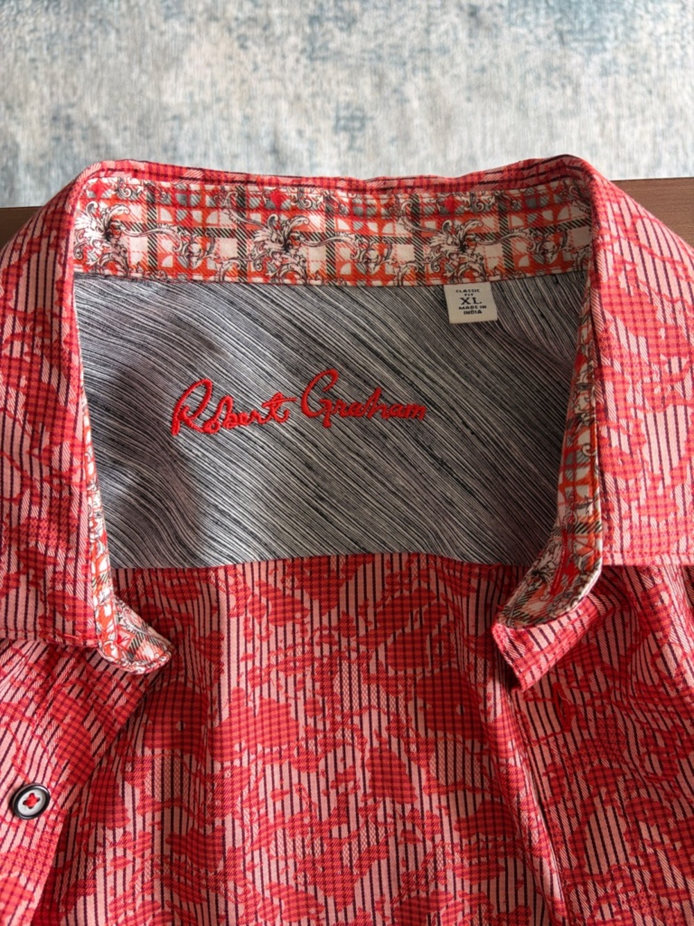 XL Robert Graham Red Printed Long-Sleeve Button-Down Shirt